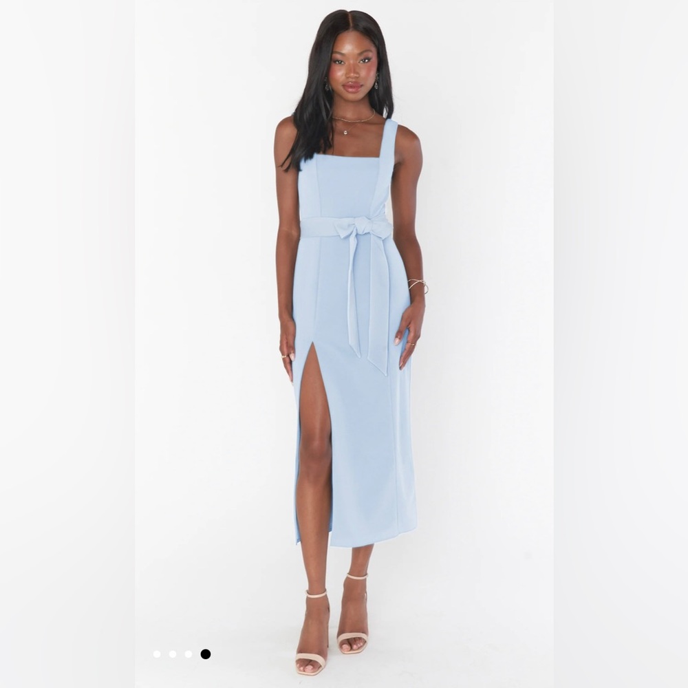 Show Me Your Mumu Eden Midi Dress w/Matching Sash - Steel Blue